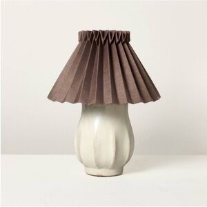 Hearth & Hand Ceramic with Brown Knife Pleat Shade Table Lamp Sour Cream